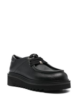Ferragamo Chunky Lace-Up Leather Oxford Flat - Black