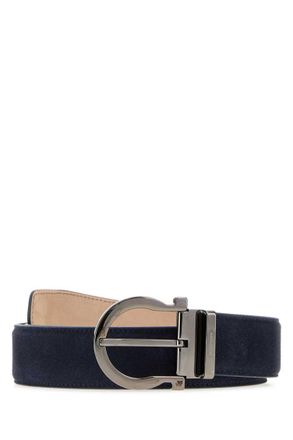 Ferragamo Navy Blue Solid Buckle Belt