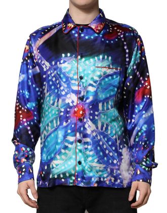 Dolce & Gabbana Mens Multicolor Printed Silk Lounge Casual Shirt