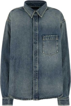 Balenciaga Blue Logo-embroidered Denim Shirt