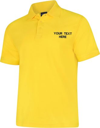 Generic Personalised Embroidered Your Text UC108 Ladies Deluxe Polo Tshirt, Work Wear Any Text Uneek Polo Uniform Tee Top Yellow