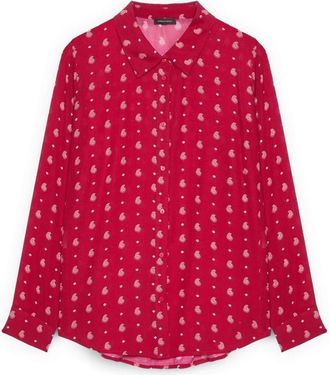 Fiorella Rubino Micro Paisley Print Shirt - Dames - Overhemden - Rood - 2XL - Nylon - Overhemden