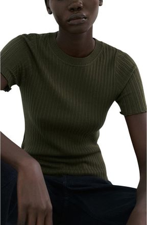 Mango Cotton Blend Rib T-Shirt in Khaki Green at Nordstrom, Size X-Small