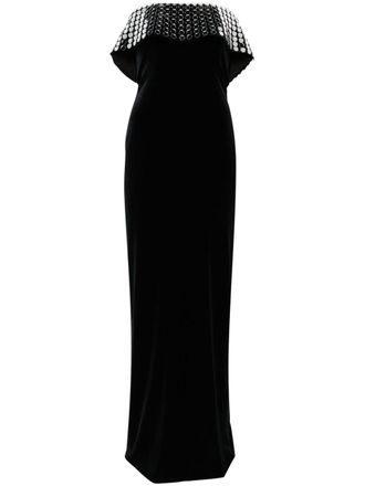 Nissa mirror-embellished velvet gown - Black