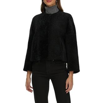 Gorski Genuine Shearling Jacket with 3/4 Sleeves and Reversible in Black at Nordstrom, Size Medium
