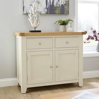 Home Source Industries Melbourne 2 Drawer 2 Doors Sideboard Solid Wooden Cabinet Oak Top in White