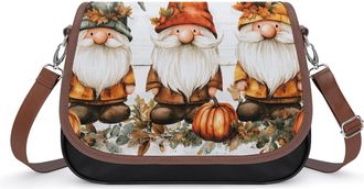 Generic Cute Gnomes Pumpkins Crossbody Bag Womens Handbag PU Message Bags Shoulder Purse with Adjustable Strap