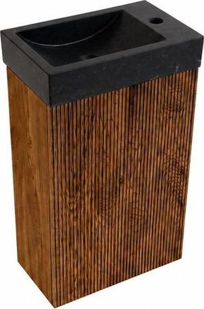 Saniclass Holz Atelier Toiletmeubelset - 40x60.5cm - 1 deur - fontein natuursteen donker - kraangat rechts - walnut pure