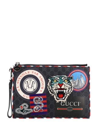 Gucci Night Courrier Pouch GG Coated Canvas with Applique clutch bag - Black