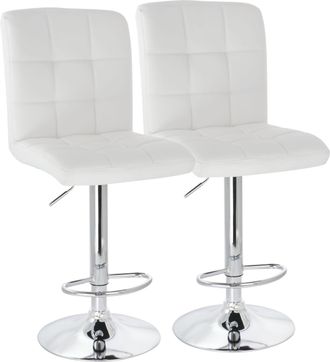 Elama 2 Piece Square Tufted Faux Leather Adjustable Bar Stool in White with Chrome Base
