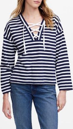 Madewell Stripe Lace-Up Long Sleeve Top in Navy at Nordstrom Rack, Size X-Small