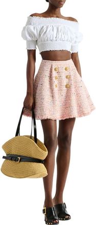 Balmain Flared tweed skirt in Pink at Nordstrom, Size 34