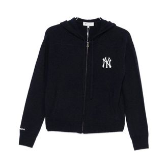 Sporty & Rich Zip-throughs, unisex, Blue, Size: L Heritage Yankees Serif Cashmere Zip Hoodie