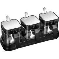OEM Tarro Para Condimentos, Recipiente Para Especias Con Tapas Y Cucharas De Acero Inoxidable, Tarros De Vidrio Transparente Para Condimentos, Caja De Esp