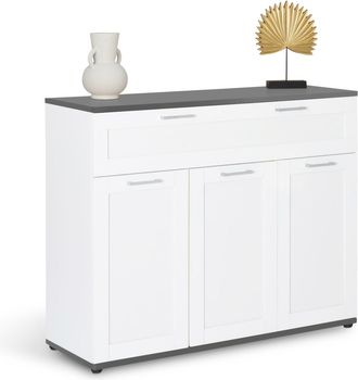 IDMarket Aparador Vito Con 3 Puertas Y 1 Caj&oacute;n, Tapa Blanca Y Gris 100 Cm