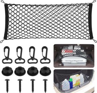 OEM Red Universal Para Maletero De Coches, Suv Y Camiones - Red El&aacute;stica De Almacenamiento De 90 X 30 Cm Con Ganchos Y Material De Montaje