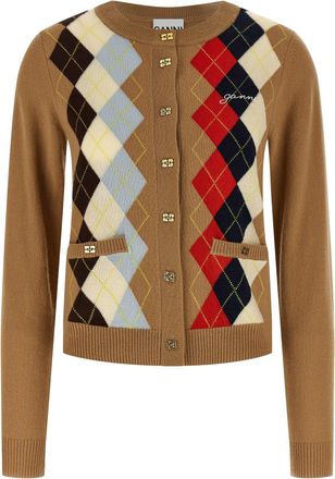 Ganni Diamond-Shaped Cardigan Maglioni Beige-Donna