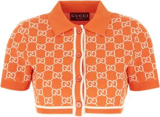 Gucci GG Cotton Jacquard Cropped Cardigan - Dames - Vesten - Oranje - M - Katoen - Truien & Vesten