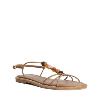 Dune London Womens Ladies Lemnos - Beaded T-Bar Strappy Sandals - Taupe Leather - Size UK 6