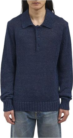 Sunflower Maglia Polo in Lino e Cotone - Heren - Ronde hals truien - Blauw - XL - Katoen - Truien & Vesten
