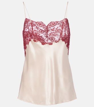 Saint Laurent Lace-trimmed silk satin camisole