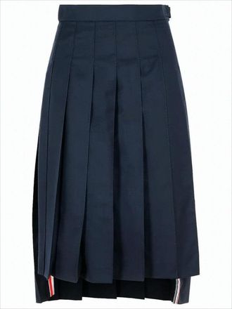 Thom Browne Midi Pleated Skirt With Structured Waistband And Tricolor Accents