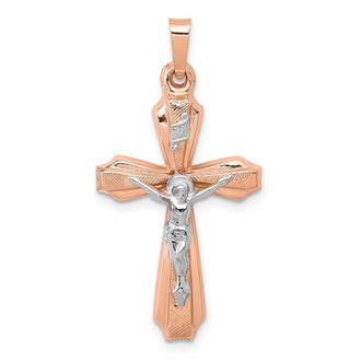 Diamond2Deal 14k Two-tone Gold Hollow Crucifix Pendant