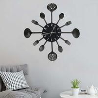 OEM Reloj De Pared Con Dise&ntilde;o De Cuchara Y Tenedor, Negro, 40 Cm, Aluminio - Crezuo