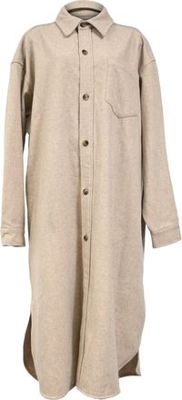 Frankie Shop Buttoned Long Coat in Beige Wool