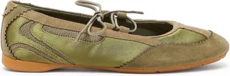 Diesel D-Mile - Lace-up ballerina flats in leather and mesh - Flats - Woman - Green