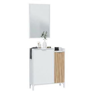 Dmora Mueble Recibidor Dodd, Recibidor Con 2 Puertas, Armario Con Espejo, Almacenamiento Multifunci&oacute;n, 77x24h91 Cm, Blanco Y Roble - Dmora