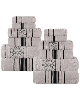 Superior Sadie Zero Twist Cotton Jacquard Floral Absorbent 12Pc Assorted Towel Set