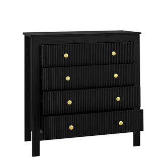 STILVORA C&oacute;moda Con 5 Cajones Con Frentes Texturizados Y Tiradores Dorados, Estilo Moderno, En Tablero De Part&iacute;culas, 79&times;39,5&times;80,5 Cm, Negro