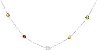 House of Brilliance 14K White Gold Bezel Set Mixed Gemstone 7 Station Adjustable 18-24 Necklace