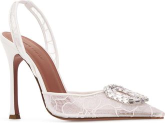 Amina Muaddi Camelia Lace Sling 105 Slingback Heel - White
