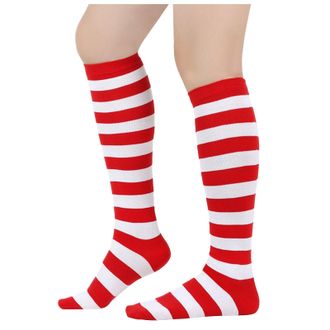 Generic Knee High Socks for Women, Christmas Striped Knee Socks Womens Athletic Sock Xmas Long Tube Stocking for Women Holiday Costumes Ladies Girls Stripe St