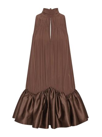 Rotate Rotate brown gathered midi dress