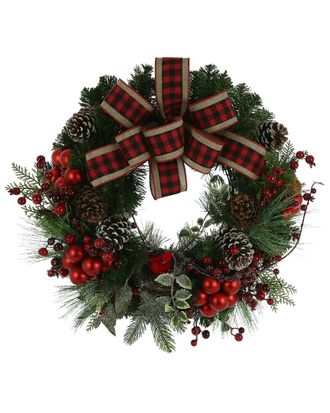 Creative Displays Inc. 34In Christmas Wreath With Farmhouse Bow, Berries & Pinecones