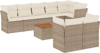 vidaXL Set De Sof&aacute;s De Jard&iacute;n 9 Pzas Con Cojines Rat&aacute;n Sint&eacute;tico Beige Vidaxl