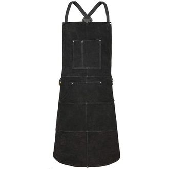 OEM Delantal De Soldadura, Delantal De Trabajo De Piel De Vacuno Con 6 Bolsillos, Resistente Al Calor E Ign&iacute;fugo, Correas Ajustables, Negro
