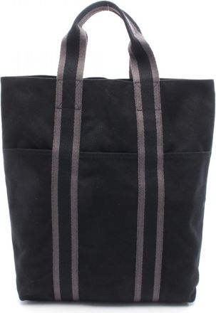 Herm&egrave;s Black Gray Canvas Tote Bag (Pre-Owned)