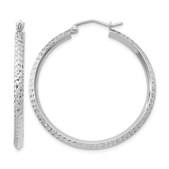Diamond2Deal 14k Gold Knife Edge Diamond-cut 2.5x30mm Hoop Earrings