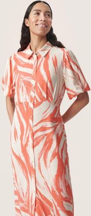 Soaked In Luxury Wynter Midi Half Sleeve Shirt Dress in Hot Coral Wave at Nordstrom, Size Large