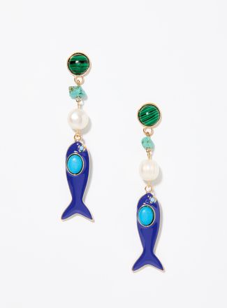 Simons Womens Blue fish long earrings