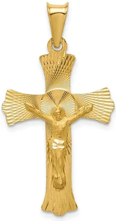 Diamond2Deal 14k Yellow Gold Polished Satin Diamond-Cut Crucifix Pendant