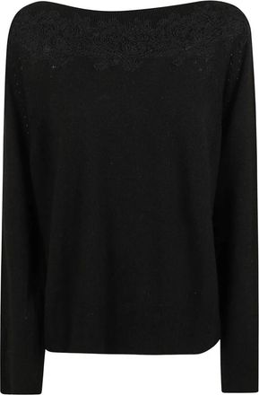 Ermanno Scervino Trui met boothals - Dames - Ronde hals truien - Zwart - XS - Truien & Vesten