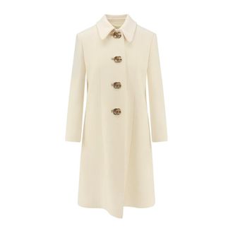 Gucci Jassen, Dames, Wit, M, Wol, Wol Natt&eacute; Jas met Double G Knopen