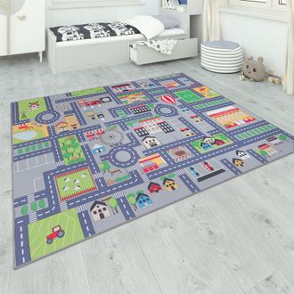 Paco Home Paco Home - Alfombra Habitación Infantil Gris Juegos Diseño Calles Niñas Niños ø 200 cm redon, Gris 2