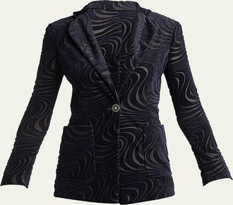 Giorgio Armani Swirl Jacquard Jersey Single-Breasted Blazer Jacket