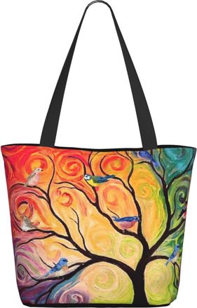 AOOEDM Colorful Tree And Birds Ladies Shopping Bag 13x11x7in.The Perfect ValentineS Day Gift.It Is The Best ValentineS Day Gift For Mom, Daughter, Wife,Etc